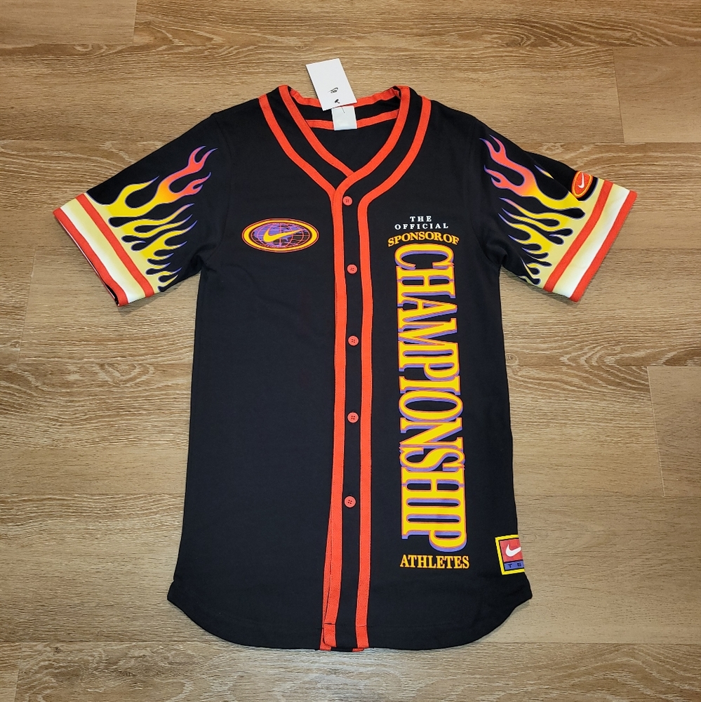 Nike Americana Top Flames Baseball Jersey Button Up Shirt Mens Size Small New
